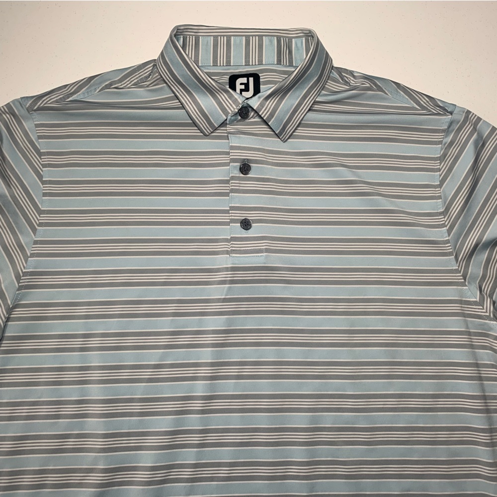 FOOTJOY GOLF SHORT SLEEVE POLO MENS LARGE, BLUE AND GRAY STRIPES - Picture 6 of 9